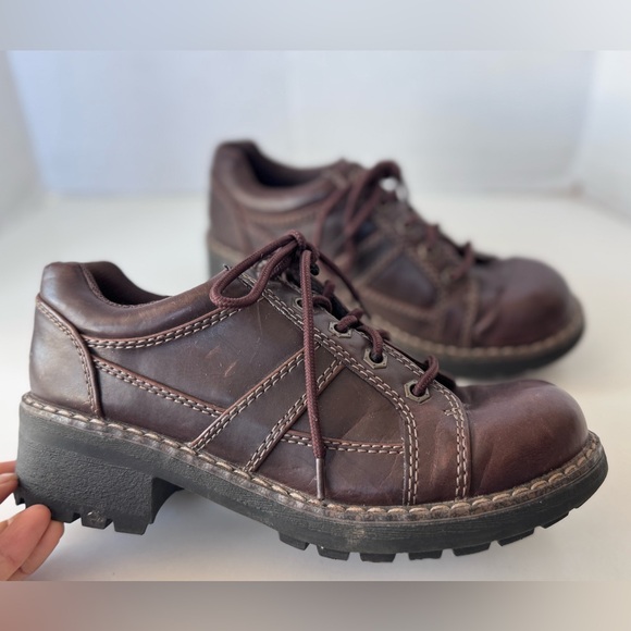 Vintage 90s Y2K Lower East Side Brown Chunky Platform Lace Up Oxford Shoes 7.5 - Picture 6 of 11